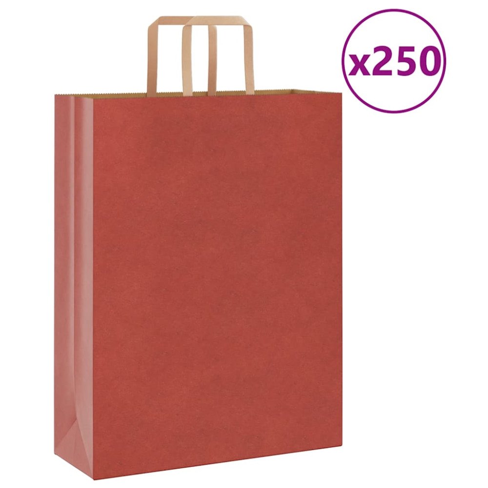 vidaXL Papperspåsar 250 st med handtag röd 32x12x42 cm