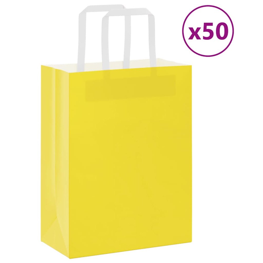 vidaXL Papperspåsar 50 st med handtag gul 21x11x28 cm