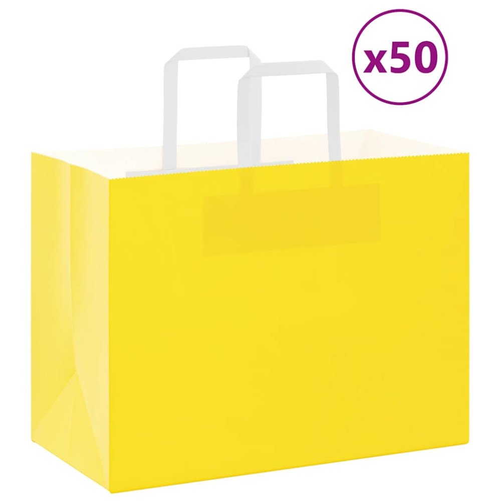 vidaXL Papperspåsar 50 st med handtag gul 32x17x25 cm
