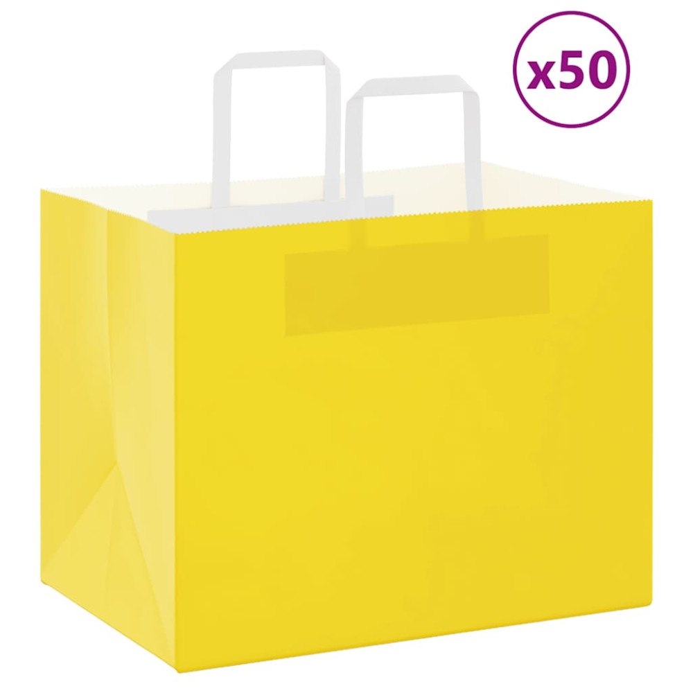 vidaXL Papperspåsar 50 st med handtag gul 32x22x24 cm