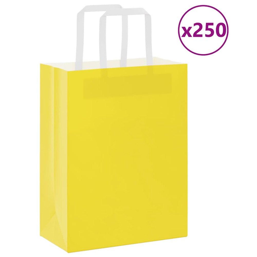 vidaXL Papperspåsar 250 st med handtag gul 21x11x28 cm