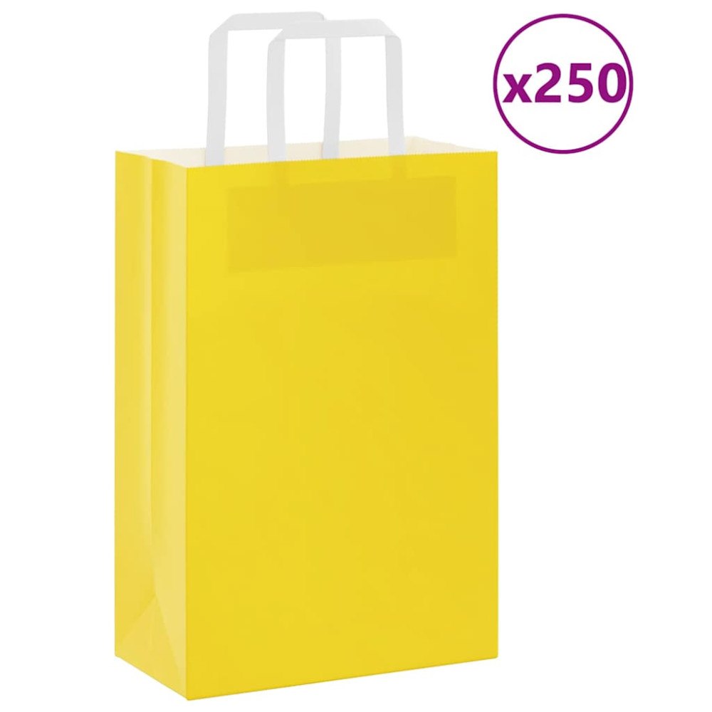 vidaXL Papperspåsar 250 st med handtag gul 21x11x31 cm