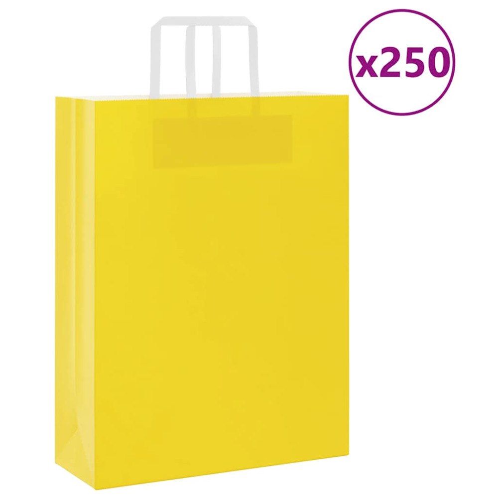 vidaXL Papperspåsar 250 st med handtag gul 32x12x42 cm