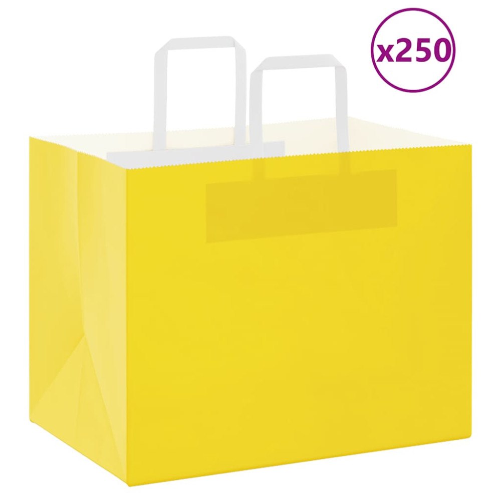 vidaXL Papperspåsar 250 st med handtag gul 32x22x24 cm