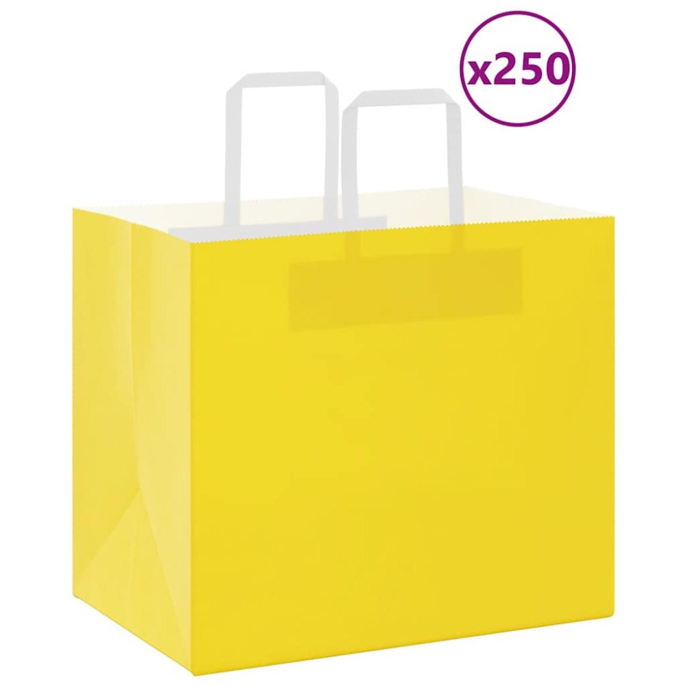 vidaXL Papperspåsar 250 st med handtag gul 32x22x28 cm