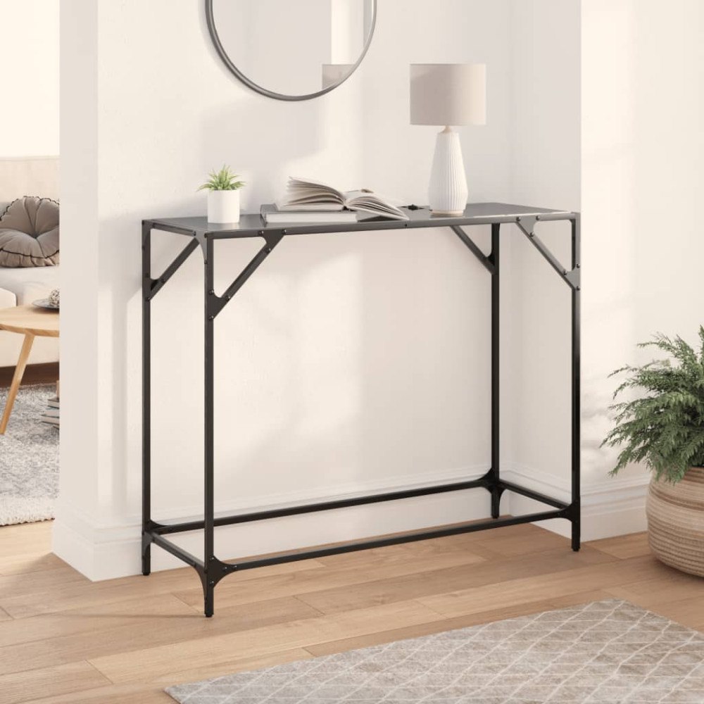 vidaXL Konsolbord med svart glasskiva 98x35x81 cm stål