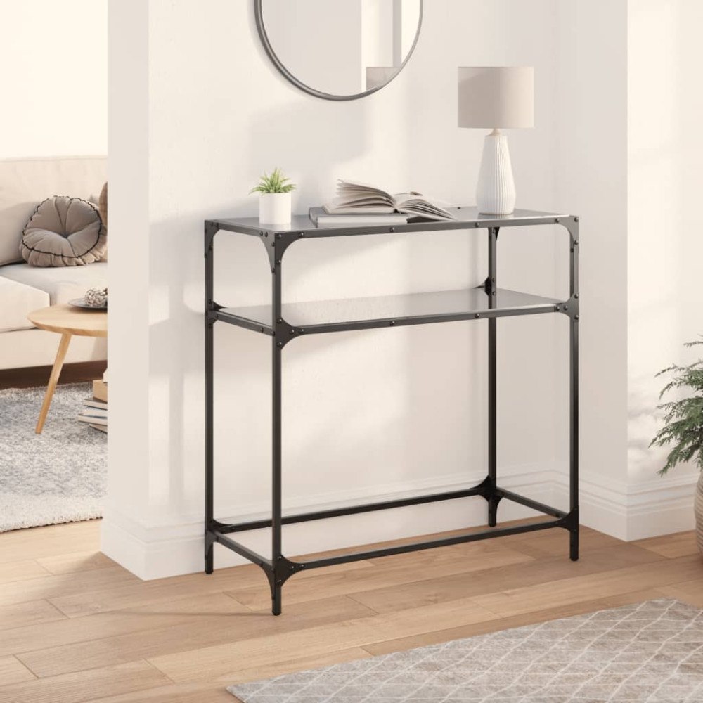 vidaXL Konsolbord med svart glasskiva 80x35x81 cm stål