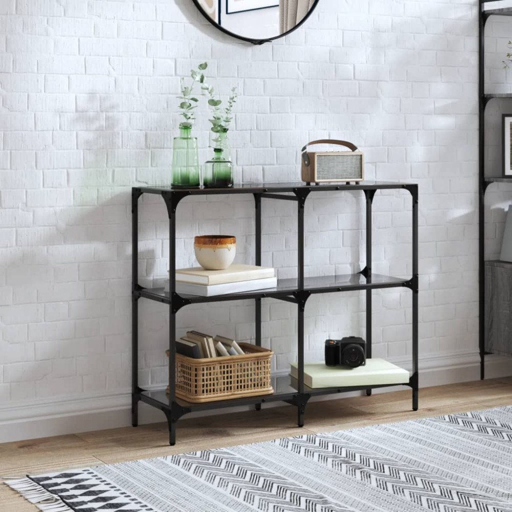 vidaXL Konsolbord med svart glasskiva 98x30x81 cm stål