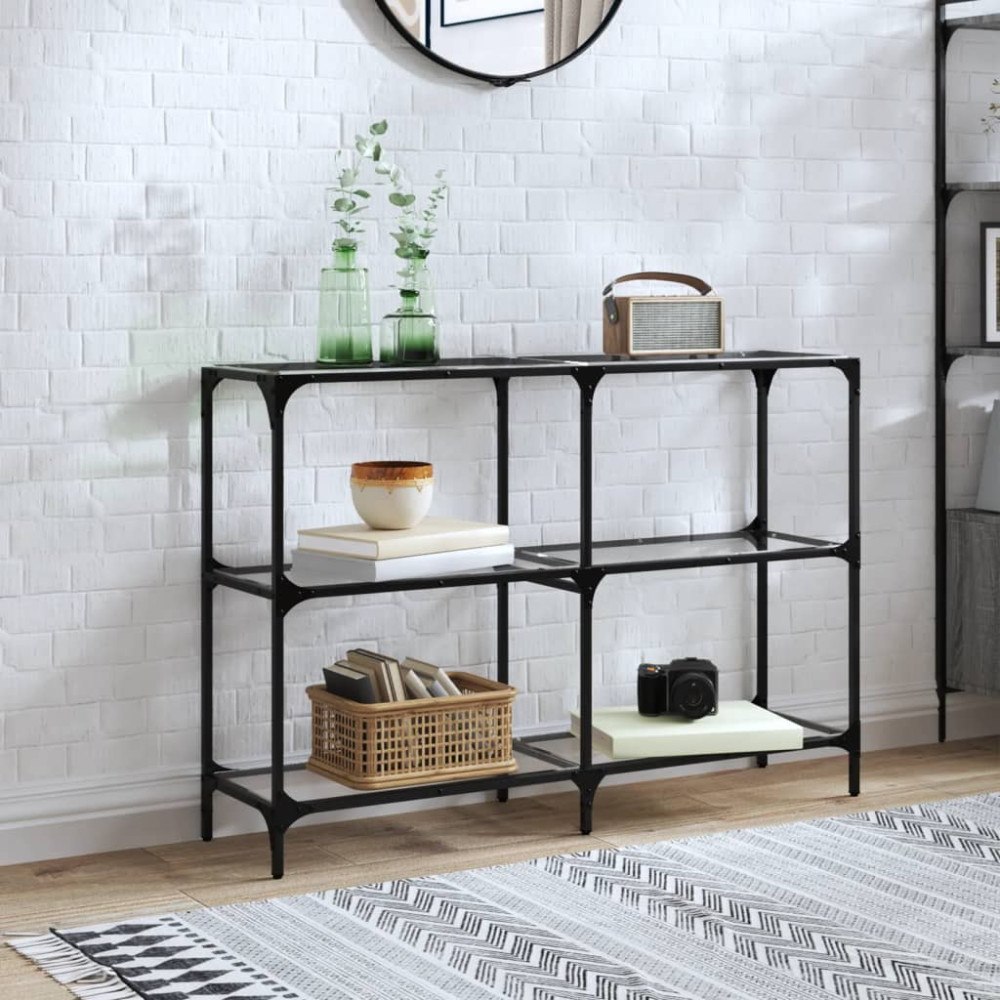 vidaXL Konsolbord med transparent glasskiva 118,5x30x81 cm stål