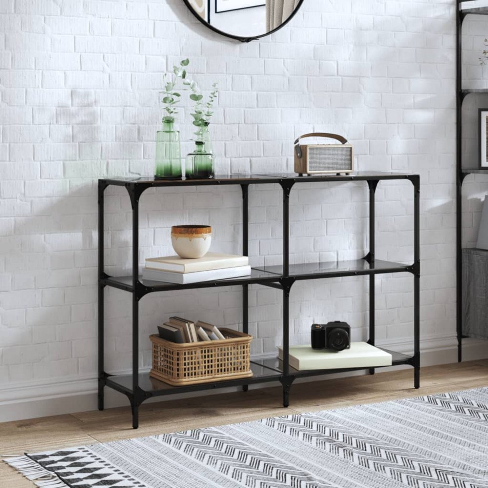 vidaXL Konsolbord med svart glasskiva 118,5x30x81 cm stål