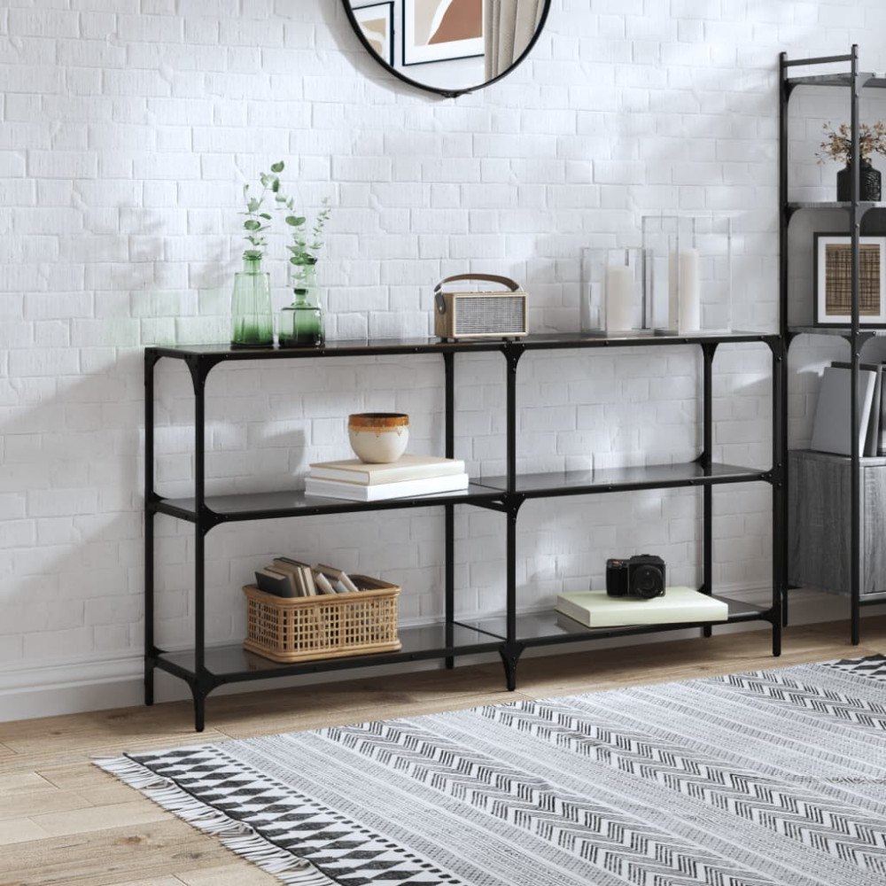 vidaXL Konsolbord med svart glasskiva 158,5x30x81 cm stål