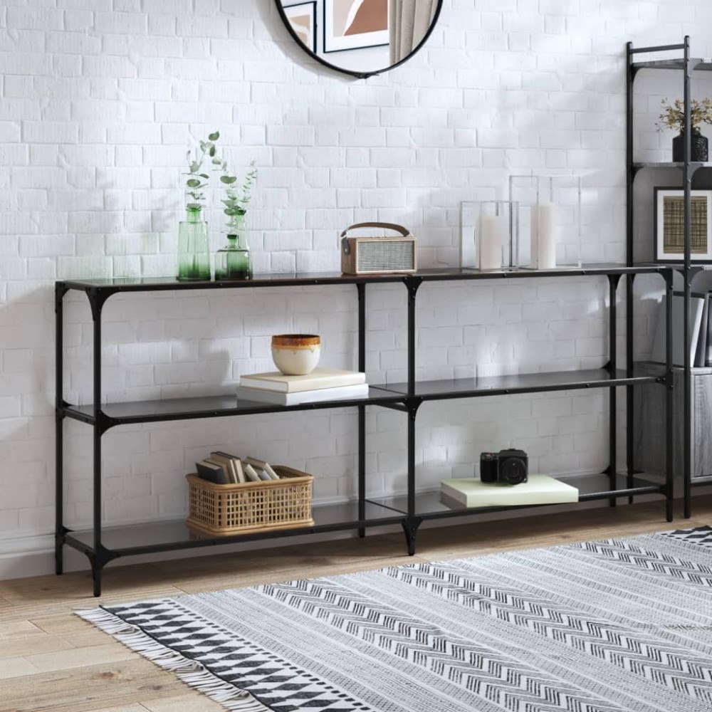 vidaXL Konsolbord med svart glasskiva 194,5x30x81 cm stål