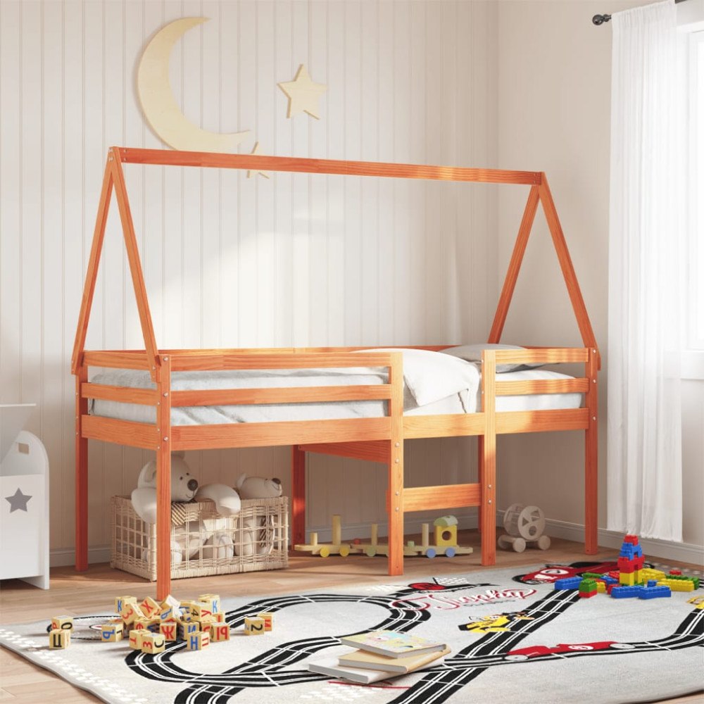 vidaXL Tak till barnsäng vaxbrun 209x85,5x88 cm massiv furu