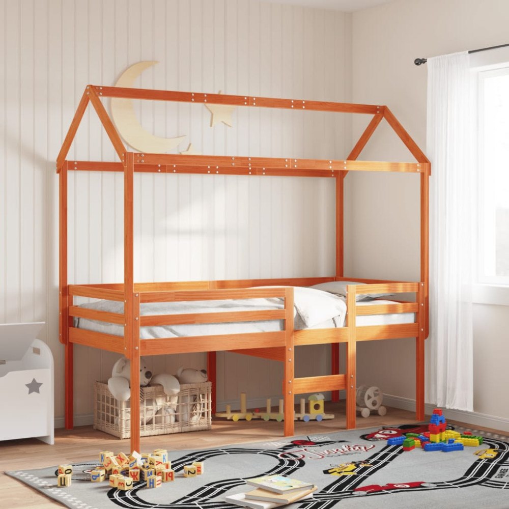 vidaXL Tak till barnsäng vaxbrun 217x85,5x154 cm massiv furu