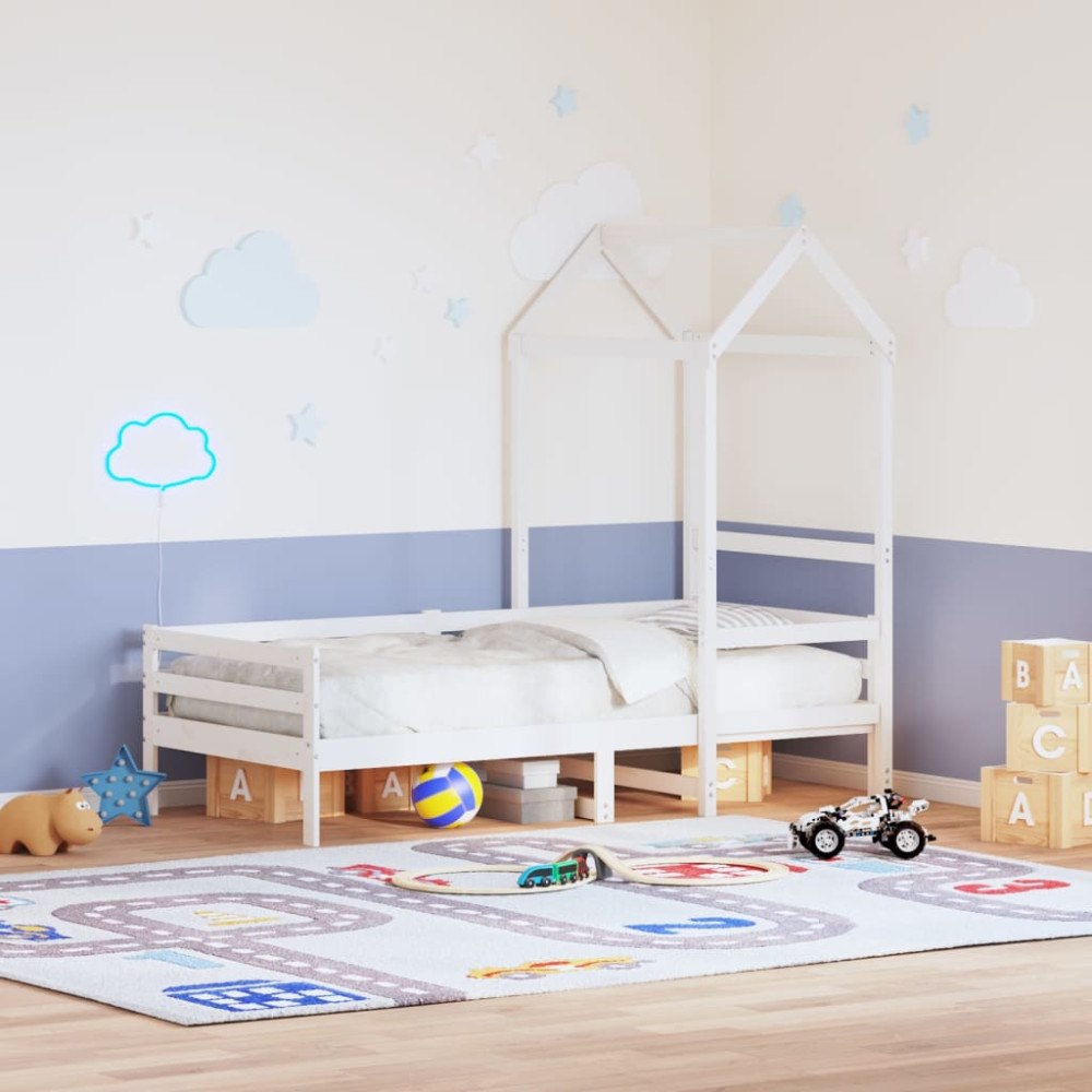 vidaXL Tak till barnsäng vit 118x70x176,5 cm massiv furu