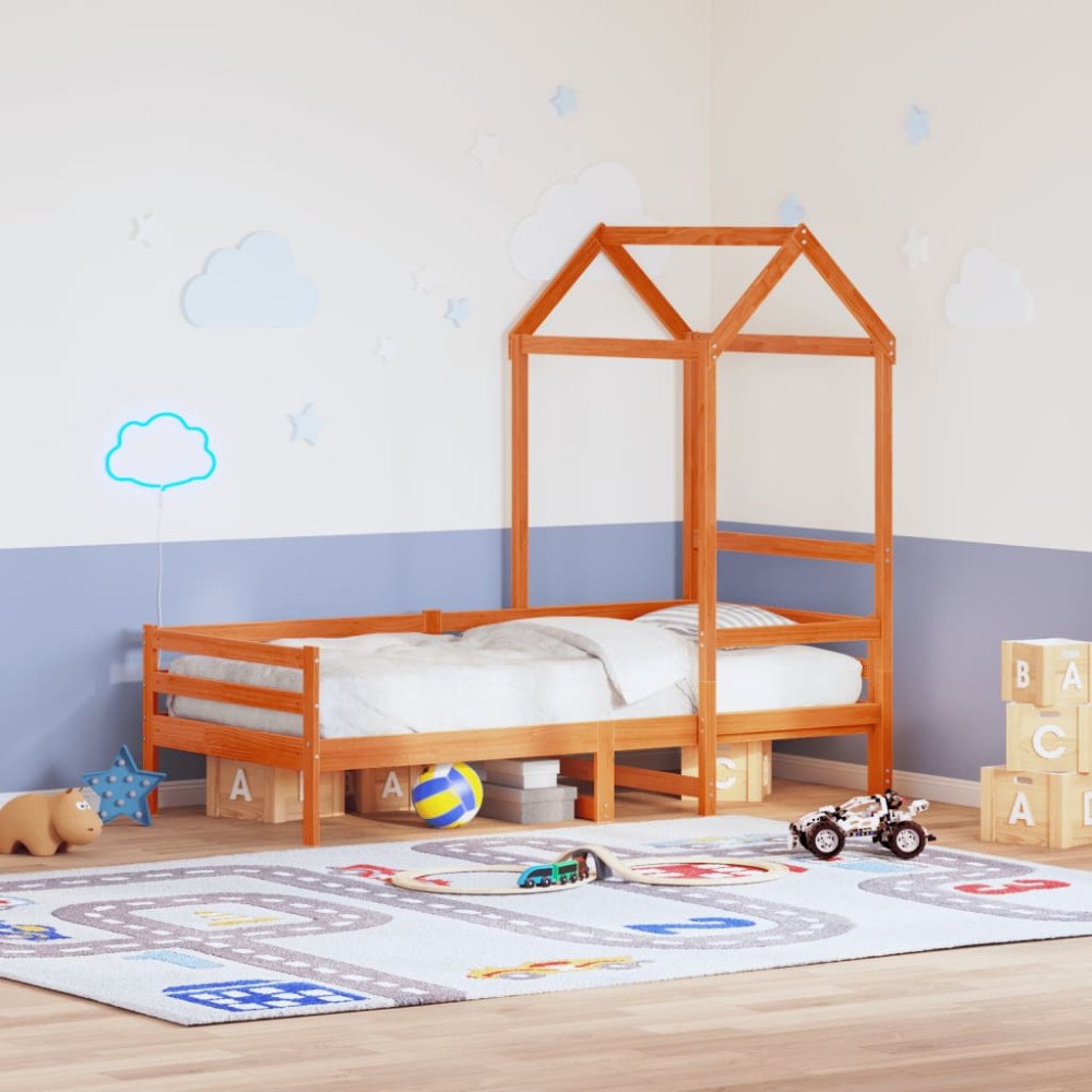 vidaXL Tak till barnsäng vaxbrun 118x70x176,5 cm massiv furu