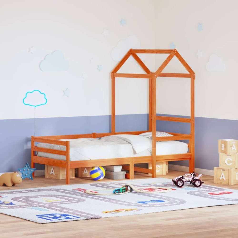 vidaXL Tak till barnsäng vaxbrun 108x70x176,5 cm massiv furu