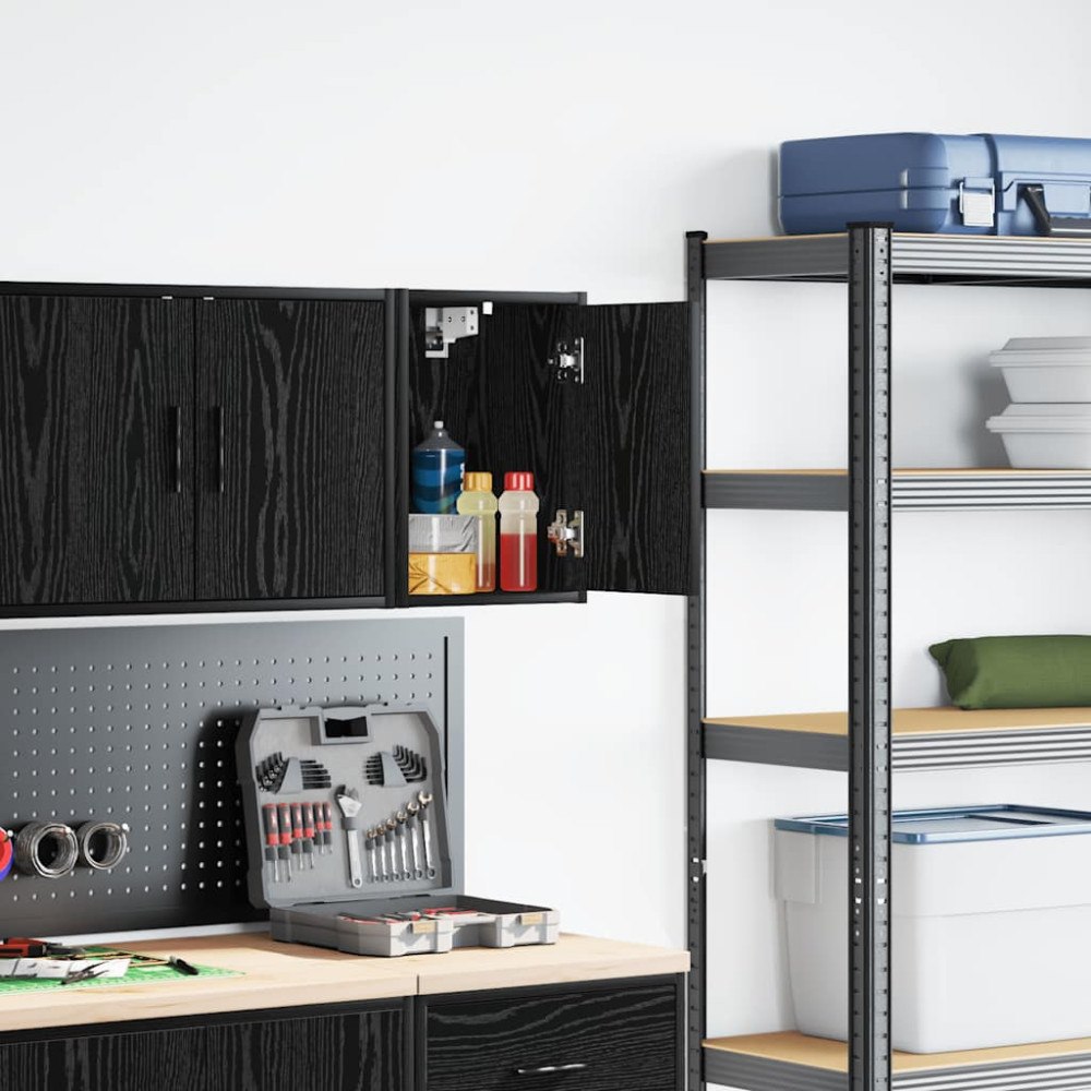 vidaXL Väggskåp för garage svart konstruerat trä