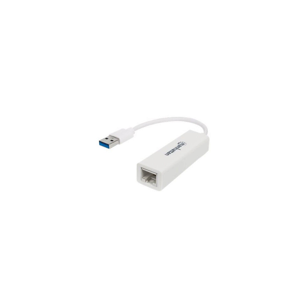 Manhattan Manhattan USB-A Gigabit Network Adapter, White, 10/100/1000 Mbps Network, USB 3.0, Ethernet, RJ45, Three Year Warranty,...