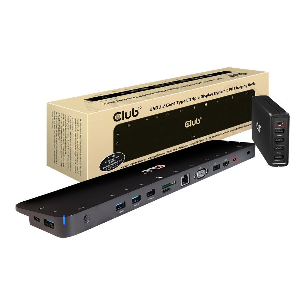 Club 3D Club 3D - dockningsstation - USB-C 3.2 Gen 1 - VGA, HDMI, DP - 1GbE