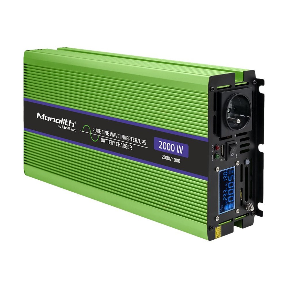 Qoltec Qoltec Monolith - DC till AC-inverterare / batteriladdare / UPS - ren sinusvåg, LCD - 1000 watt