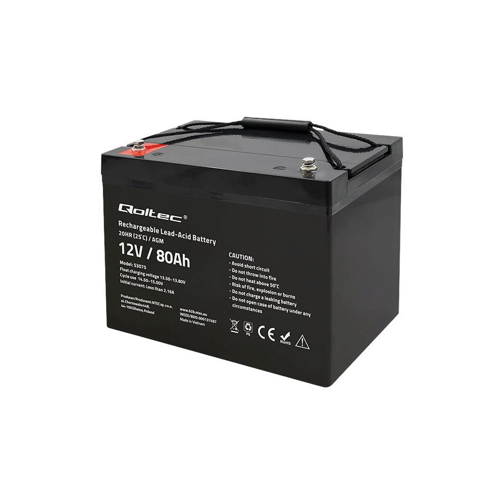 Qoltec Qoltec - larmsystembatteri - AGM, 12 V, 23,5 kg - Bly-syra - 80 Ah