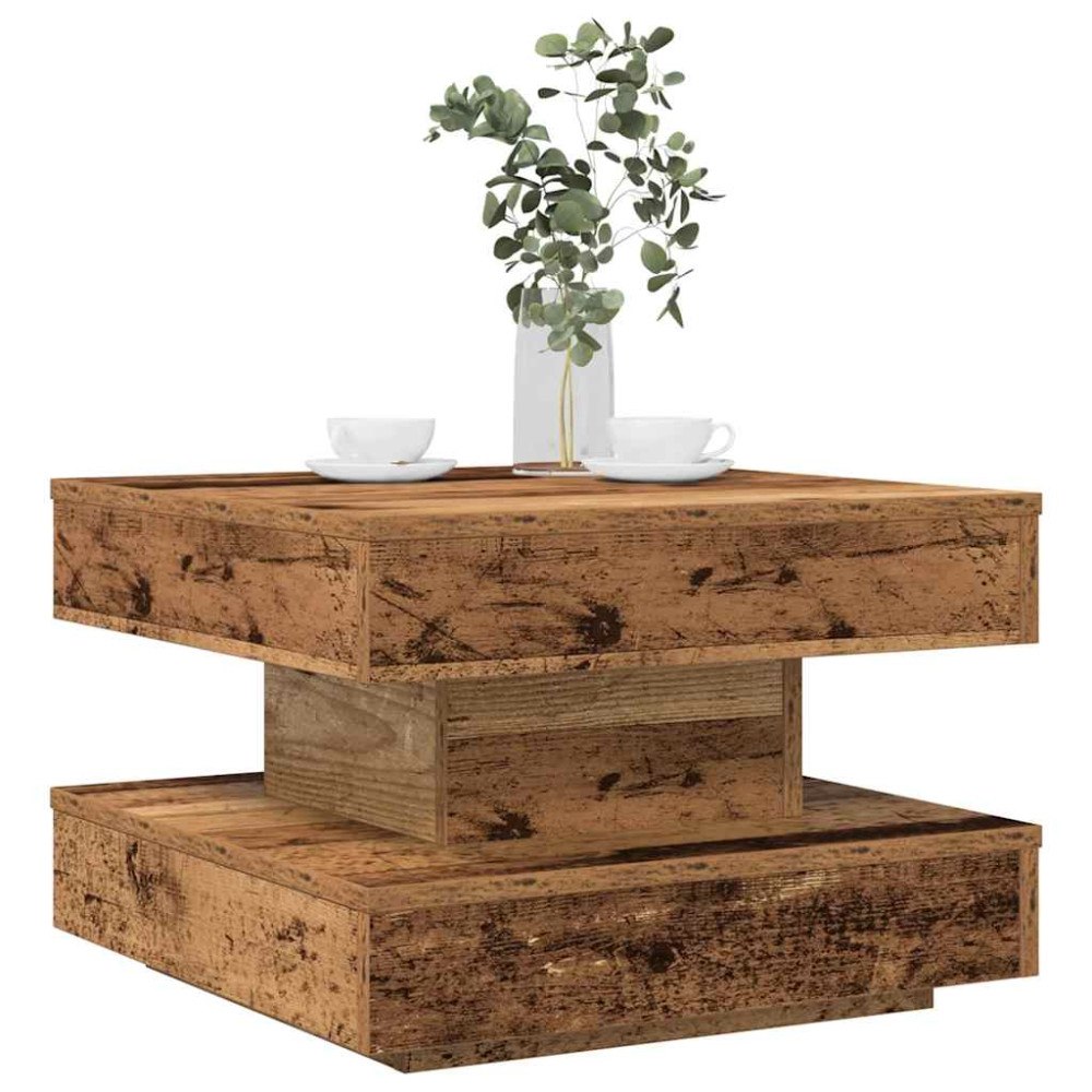 vidaXL Soffbord 360 grader vridbart åldrat trä 50x50x34,5 cm