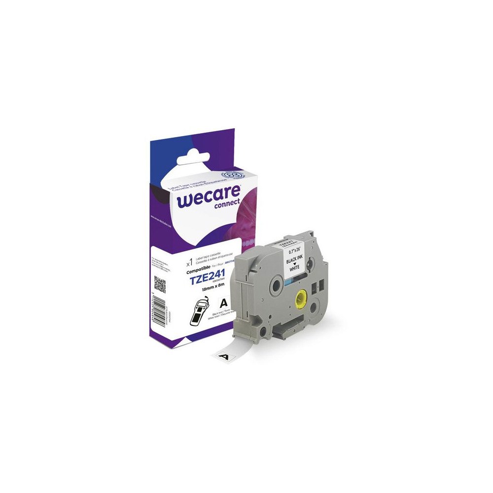 Wecare Tape WECARE 18mm TZe-241 svart på vit
