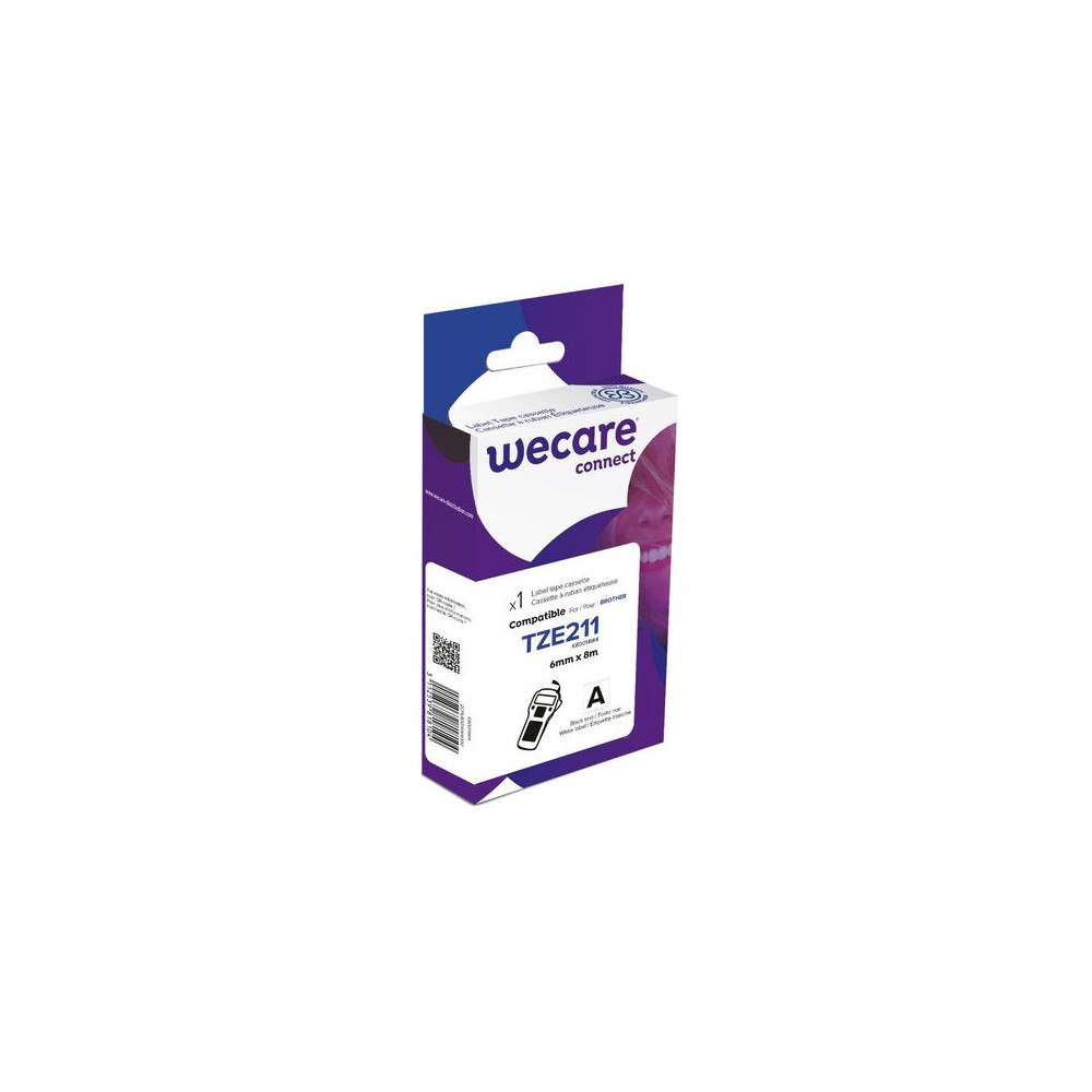 Wecare Tape WECARE 6mm TZe-211 svart på vit