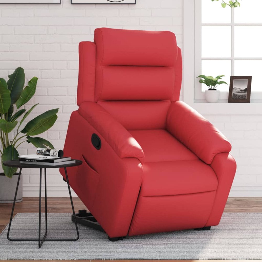 vidaXL Reclinerfåtölj med uppresningshjälp röd konstläder