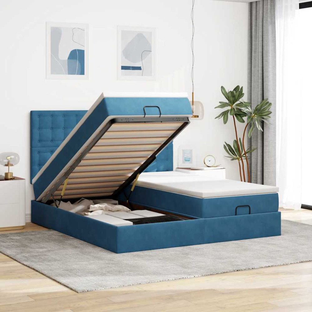 vidaXL Ottoman sängram med madrasser mörkblå 160x200 cm sammet