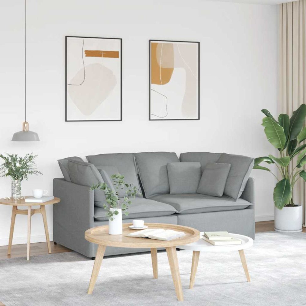 vidaXL Modulsoffa med dynor i tyg ljusgrå