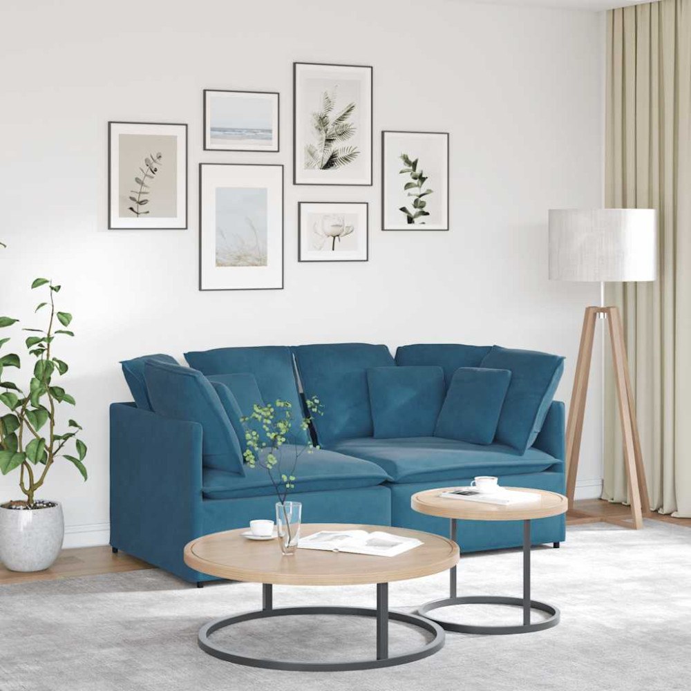 vidaXL Modulsoffa med dynor sammetsblå