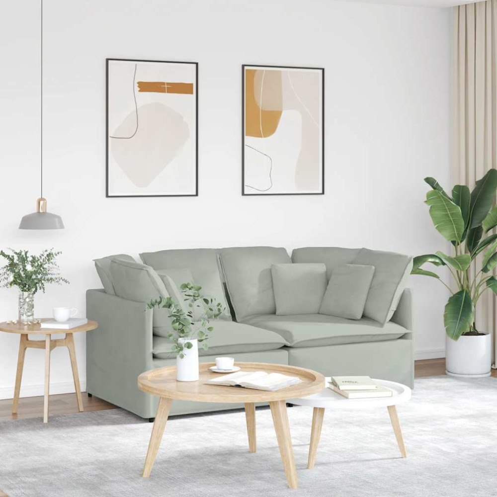 vidaXL Modulsoffa med dynor sammet ljusgrå