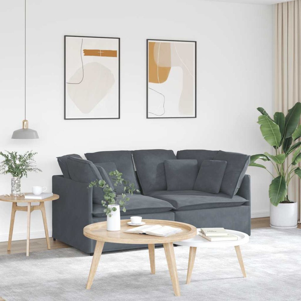 vidaXL Modulsoffa med dynor sammet mörkgrå