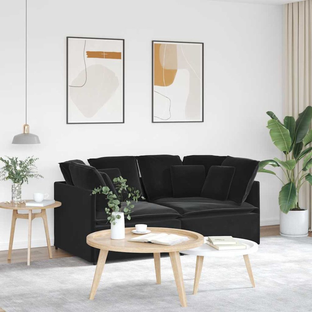 vidaXL Modulsoffa med kuddar sammet svart