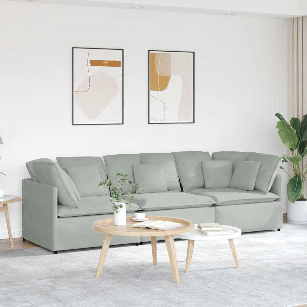 vidaXL Modulsoffa med dynor sammet ljusgrå
