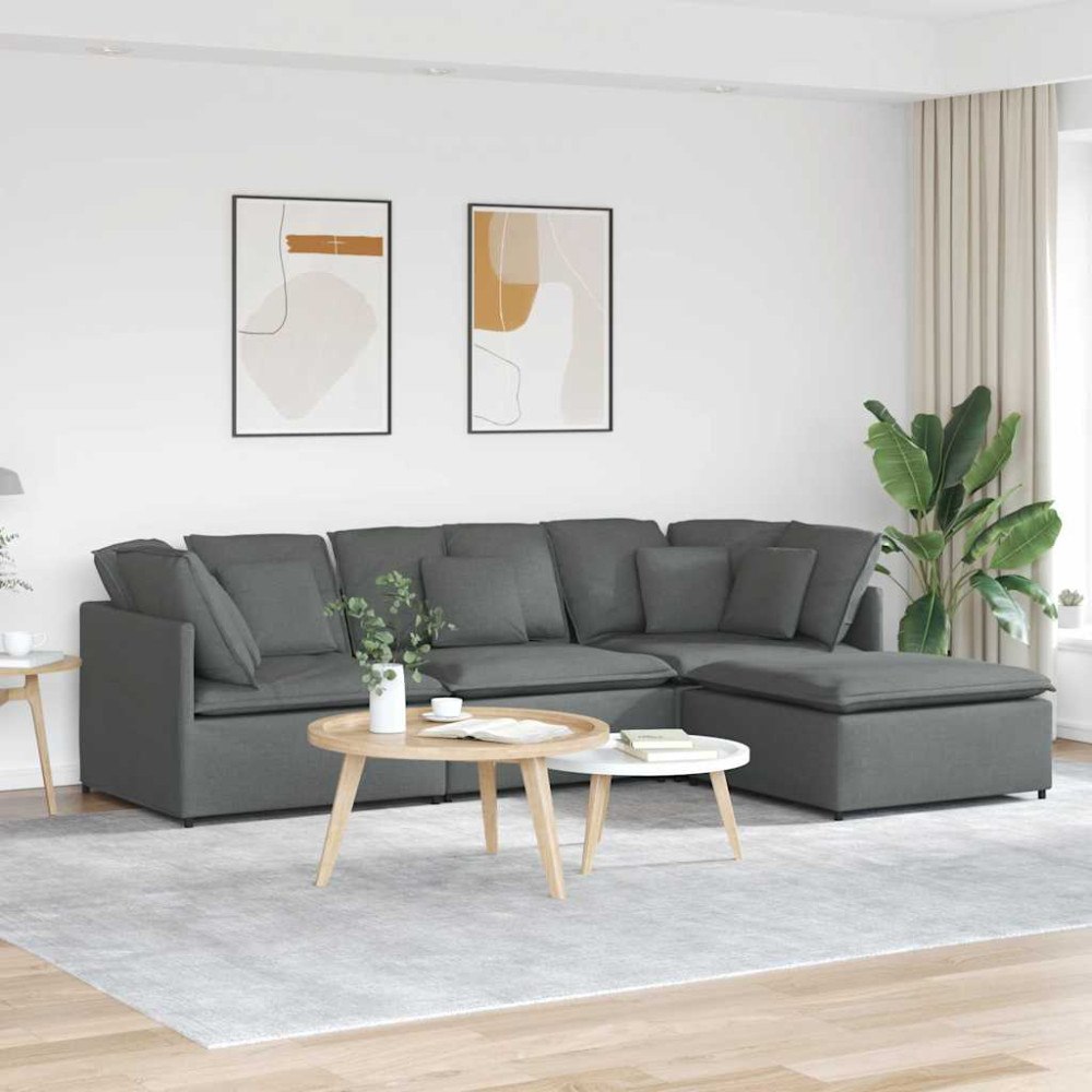 vidaXL Modulsoffa med fotpall och dynor mörkgrå