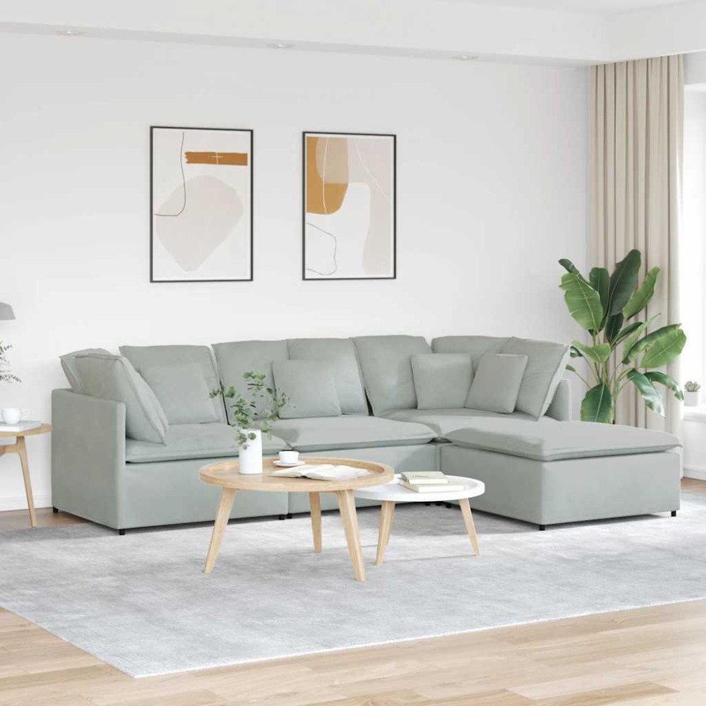 vidaXL Modulsoffa med fotpall och dynor sammet ljusgrå