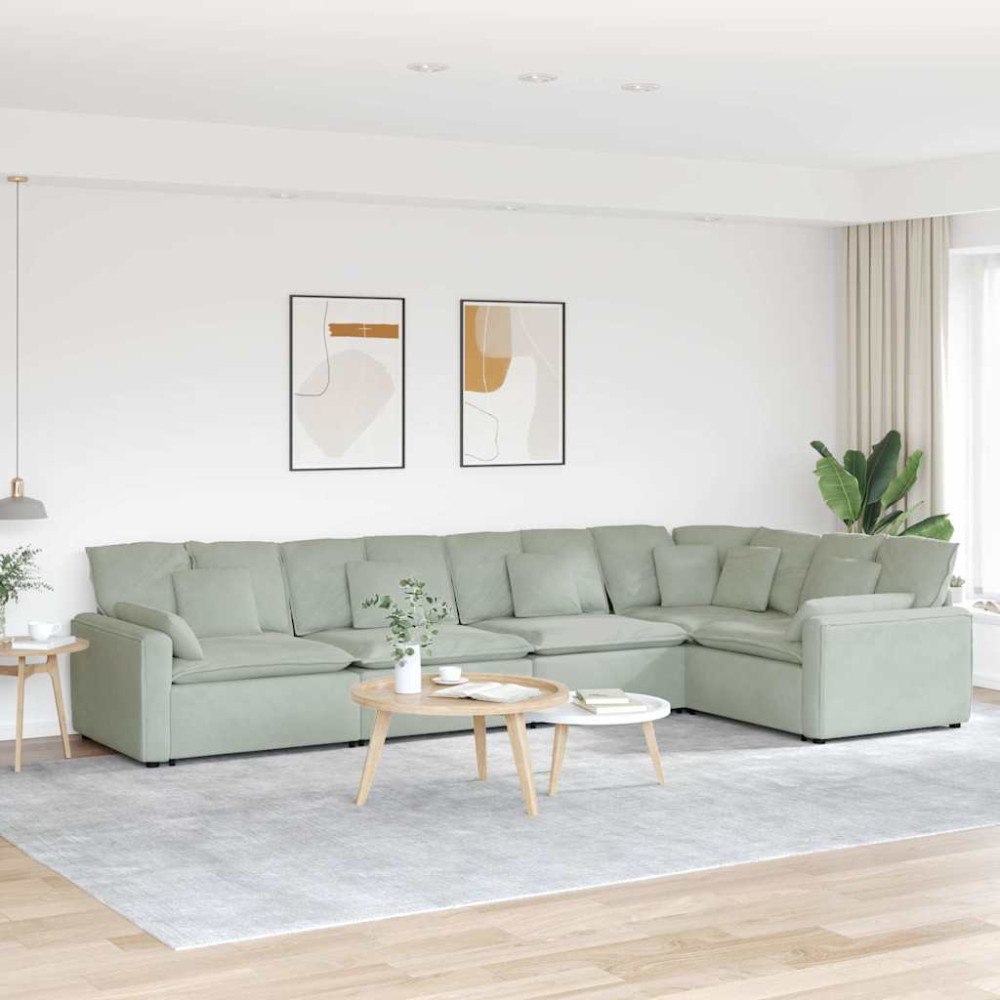 vidaXL Modulsoffa med dynor sammet ljusgrå