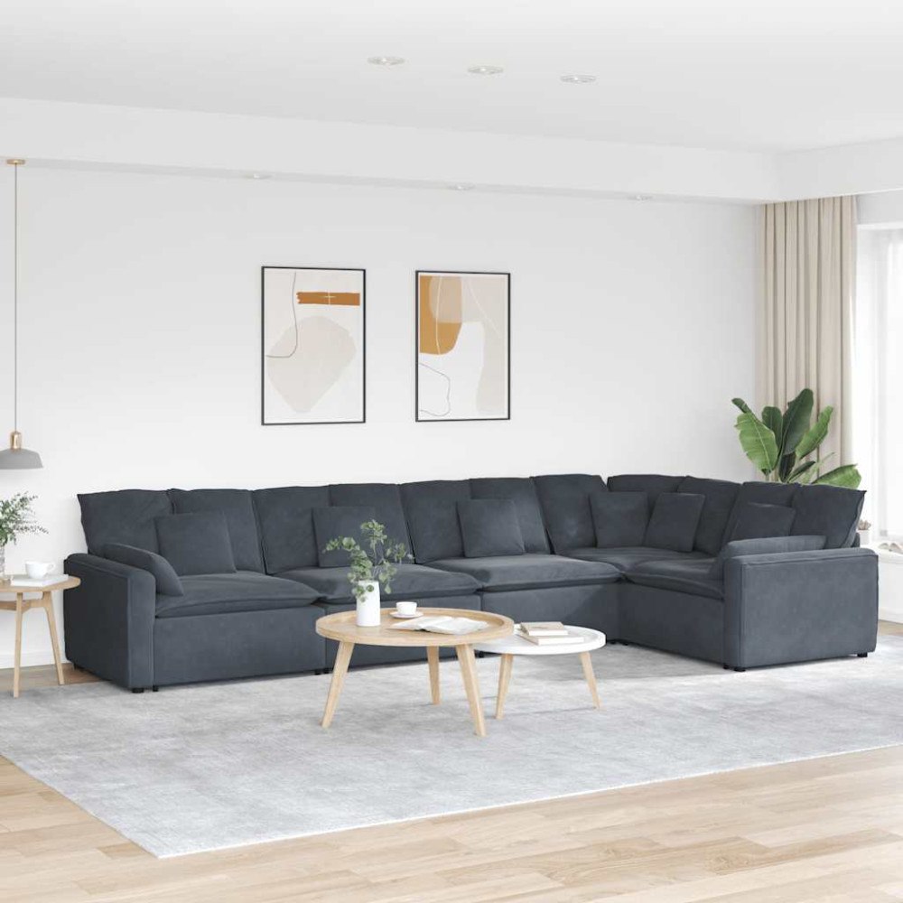 vidaXL Modulsoffa med dynor sammet mörkgrå