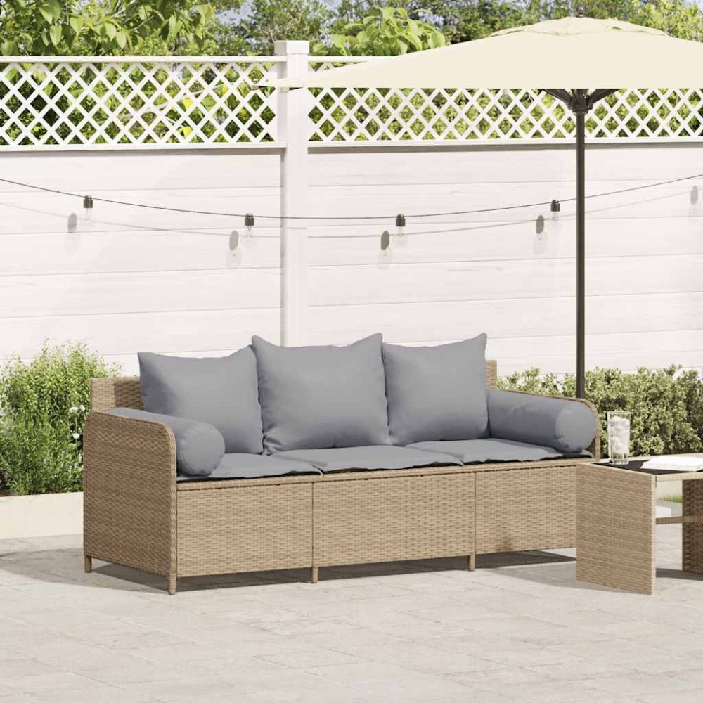 vidaXL Trädgårdssoffa 3-sits med dynor konstrotting beige