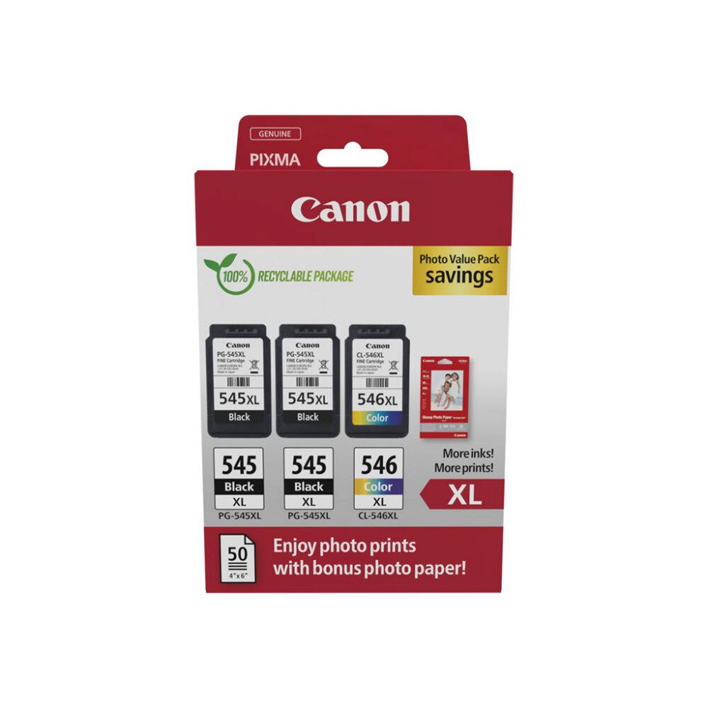 CANON Canon PG-545 XL/CL-546XL Photo Value Pack - 3-pack - svart, färg (cyan, magenta, gul) - original - bläckpatron/papperssa...