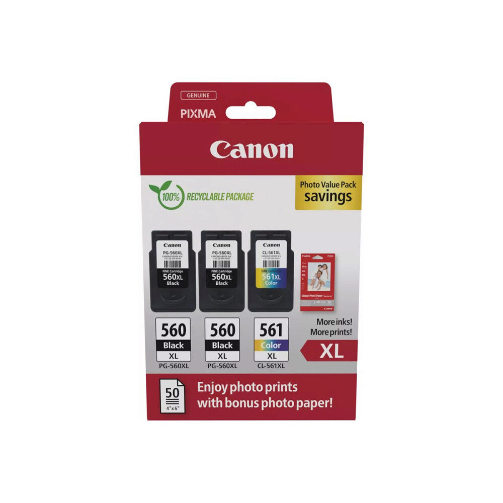 CANON Canon PG-560XL x2/CL-561XL Photo Value Pack - 3-pack - Lång livslängd - svart, färg (cyan, magenta, gul) - original - bl...