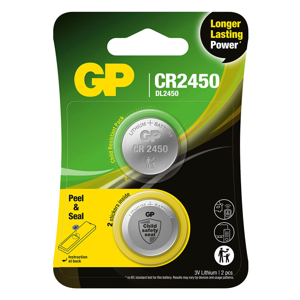 GP Lithium Coin Cell CR2450 2-pack