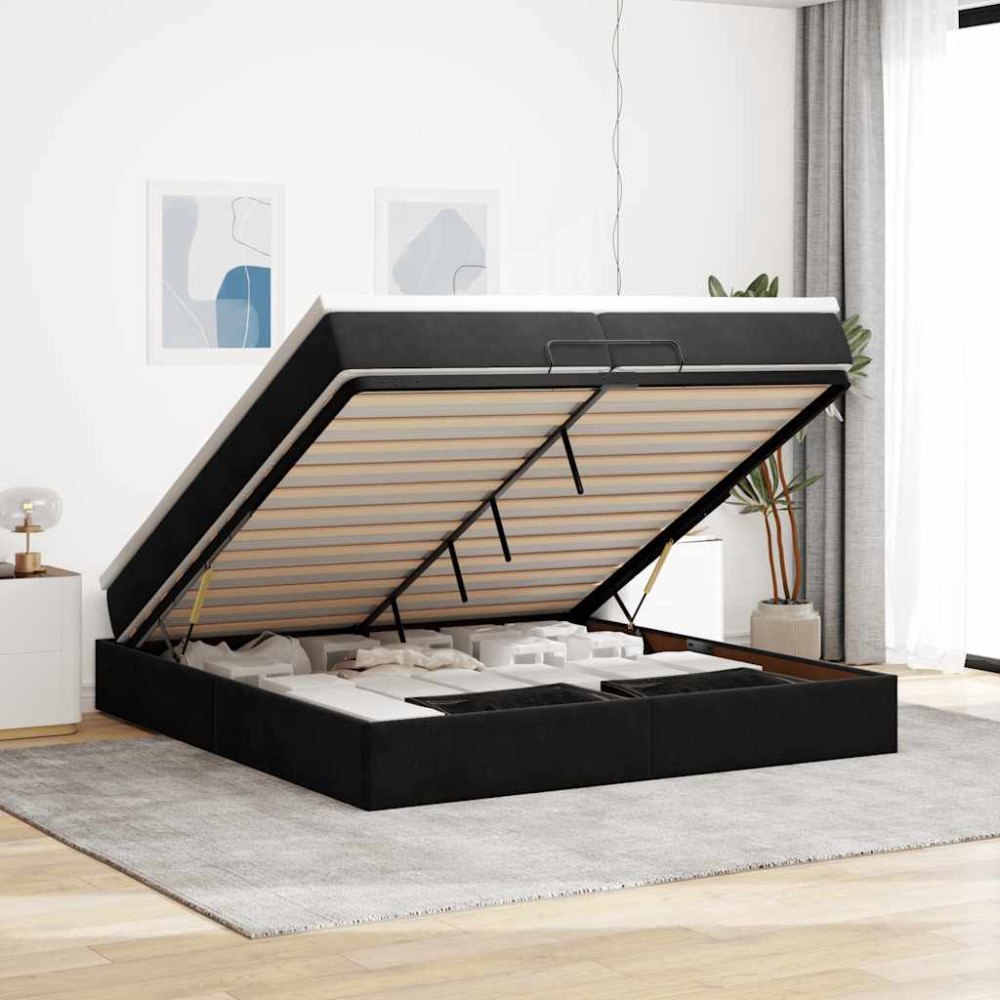 vidaXL Ottoman sängram med madrasser svart 200x200 cm sammet