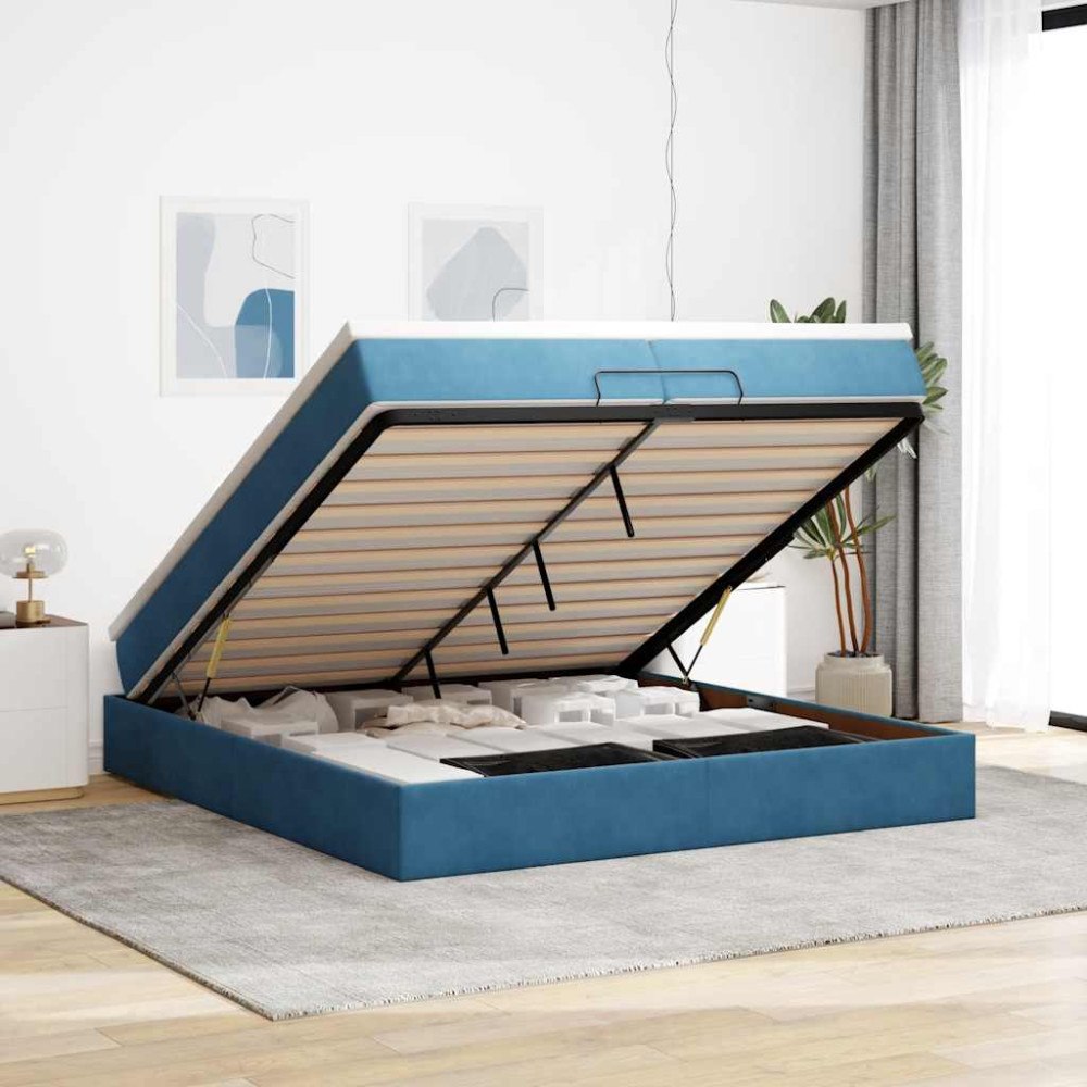 vidaXL Ottoman sängram med madrasser mörkblå 200x200 cm sammet