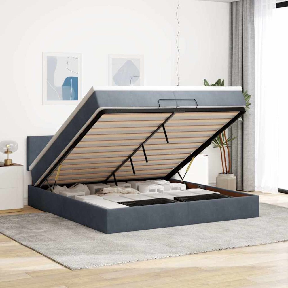 vidaXL Ottoman sängram med madrass mörkgrå 200x200 cm sammet