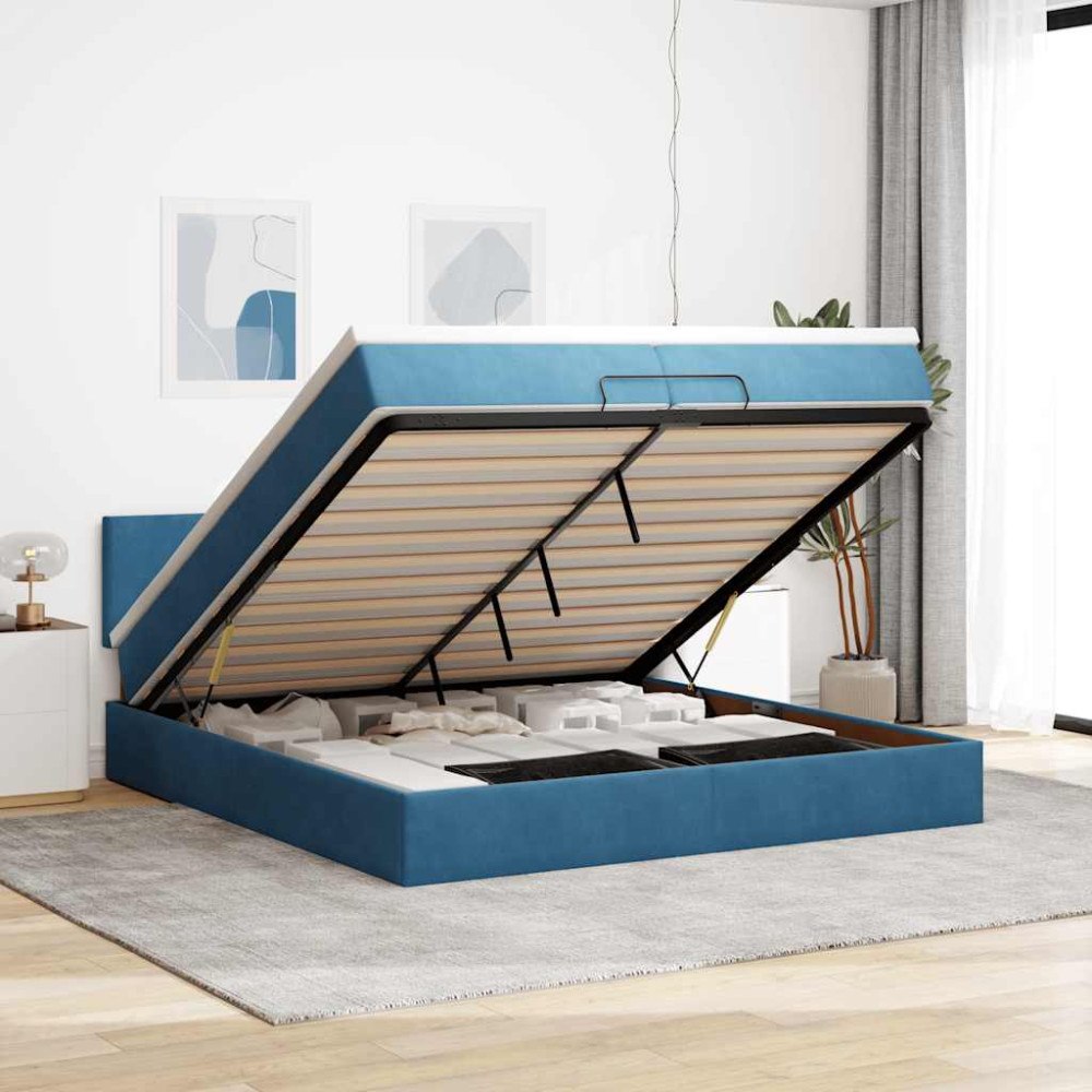 vidaXL Ottoman sängram med madrass mörkblå 200x200 cm sammet