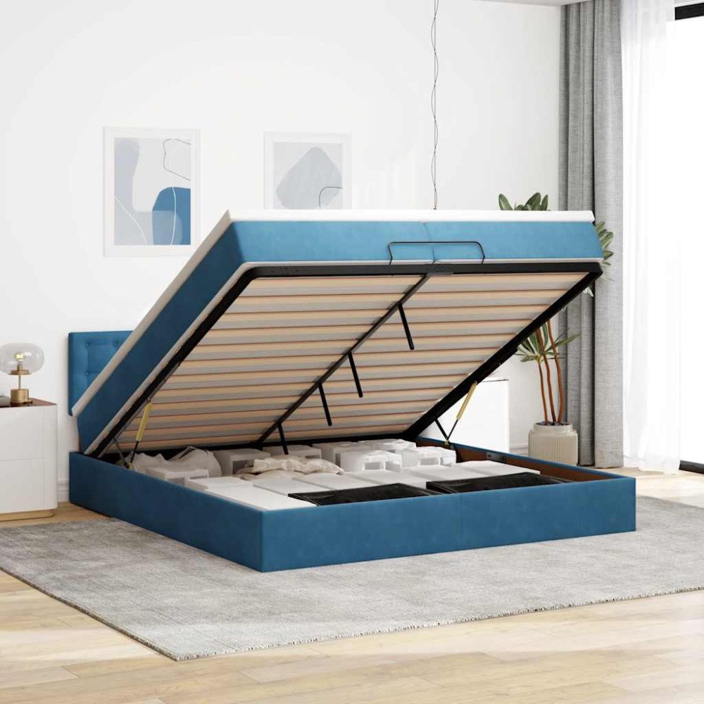 vidaXL Ottoman sängram med madrass mörkblå 200x200 cm sammet